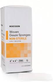 Gauze sponges 4"x4", non sterile, Woven Gauze Sponges, Non-Sterile, 12-Ply, 100% Cotton, 4 in x 4 in, 200 per Pack, 1 Pack